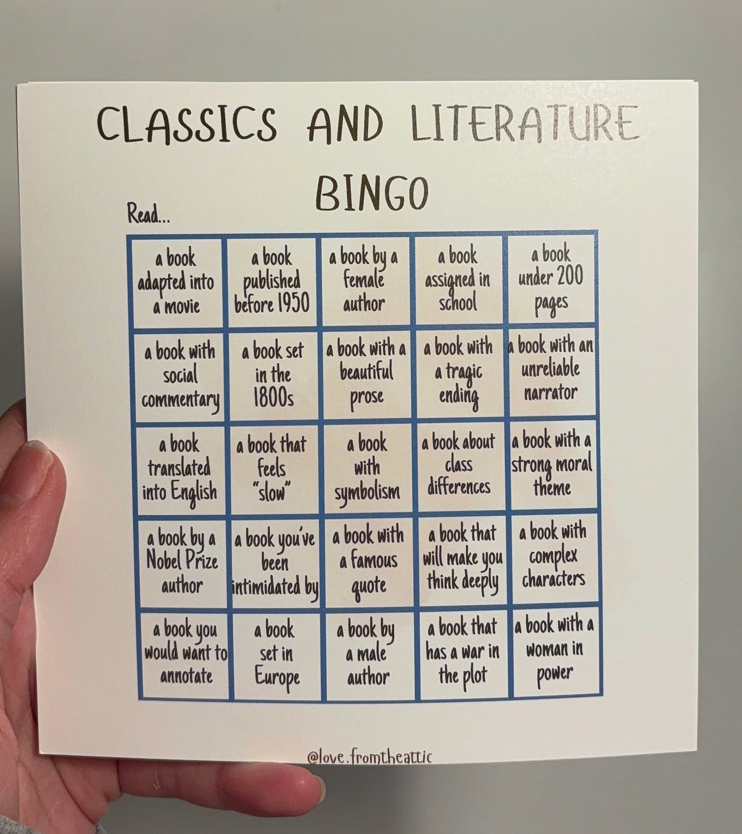 Classics & Literature Bingo