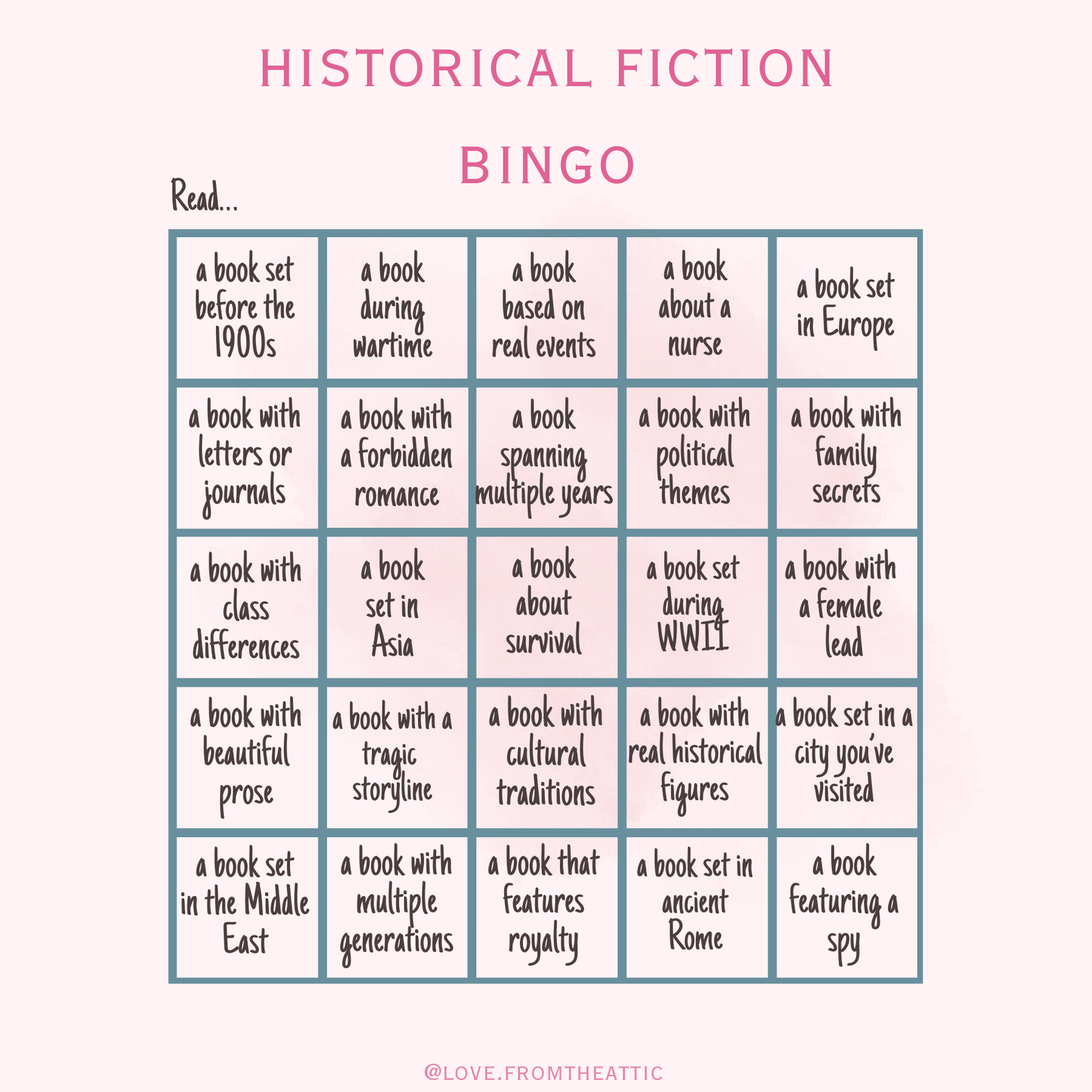 Historical Fiction Bingo