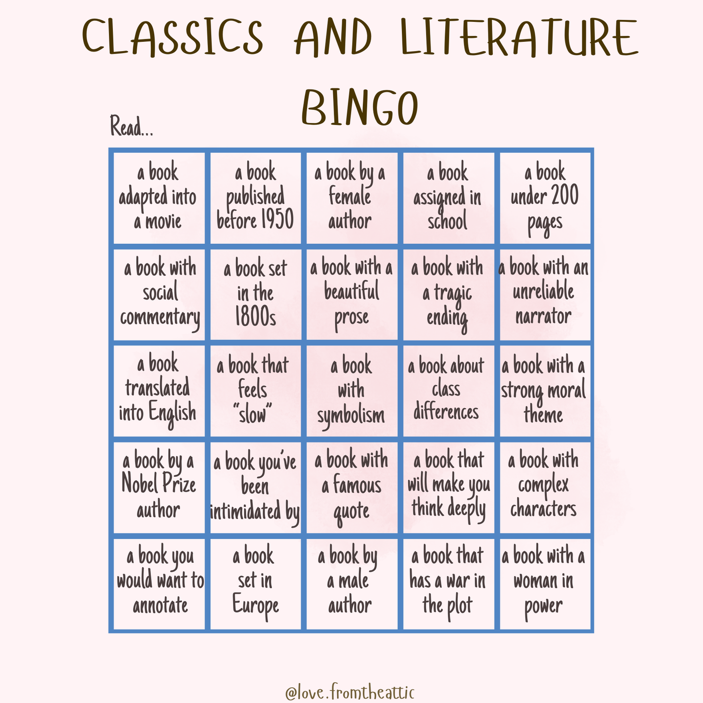 Classics & Literature Bingo